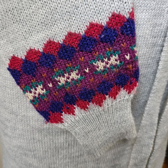 Vintage 70s 80s Celebration Grey Fair Isle Turtleneck Sweater Dress Belt Midi M - Picture 5 of 8